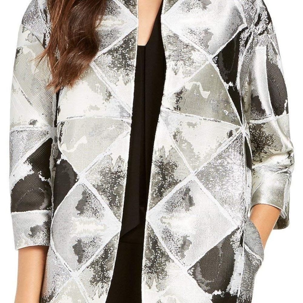 Anne Klein Black and Gray Blazer with Ribbed Cuffs